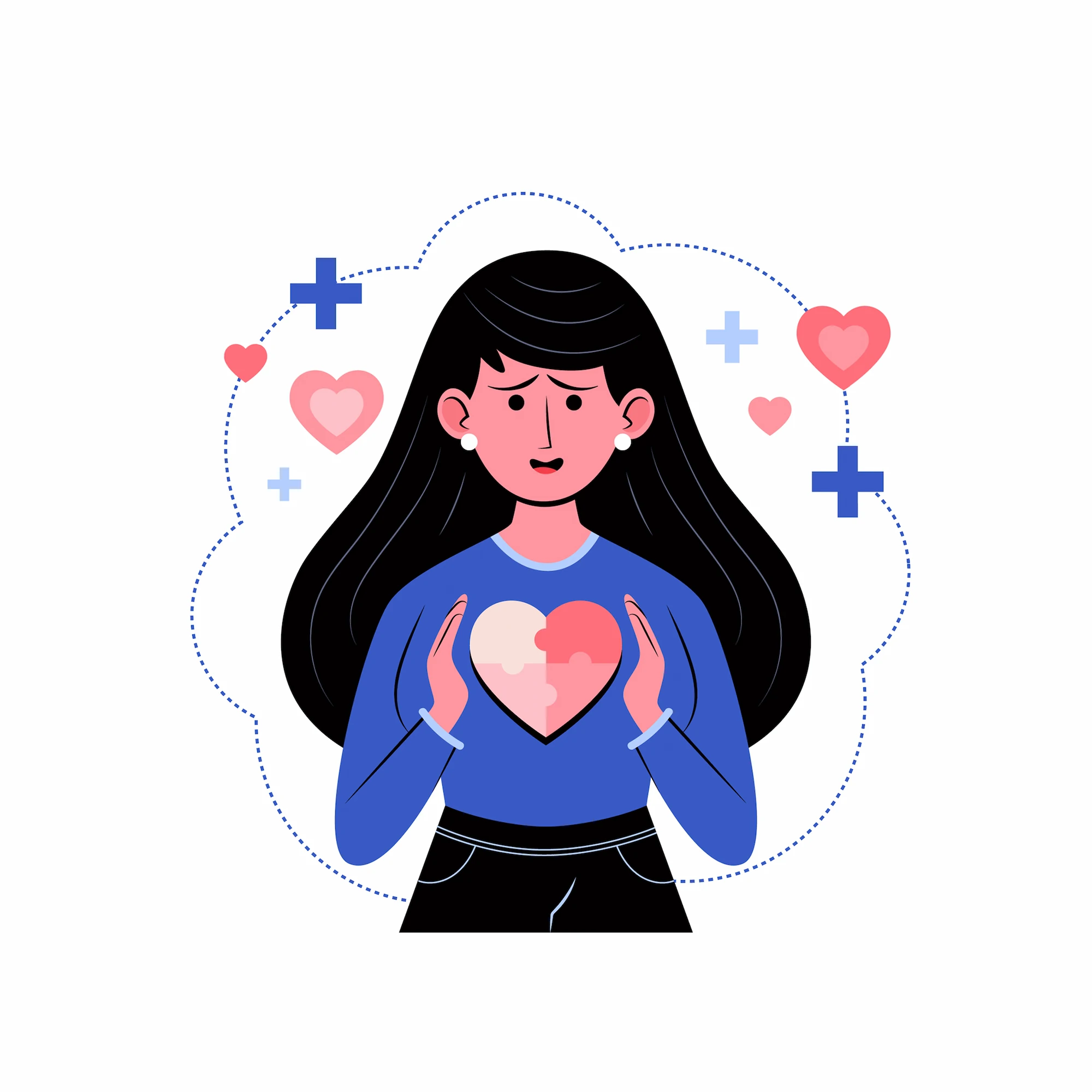 Illustration einer Frau mit Herz für ein Symbol der Gesundheit